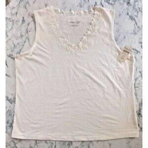 NWT Coldwater Creek 1X  Tank‎ Top Ivory V-Neck Lace Trim  Feminine Girly Boho